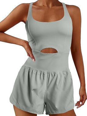 Women’s Cutout Romper Tank - Light Gray